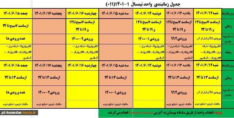 جدول و ملزومات انتخاب واحد 2