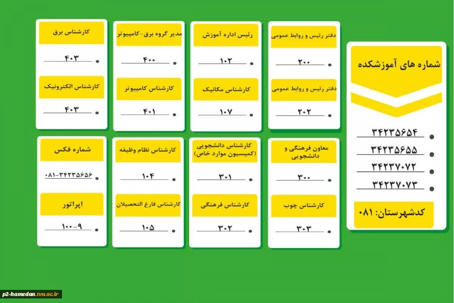 شماره تلفن های آموزشکده 2